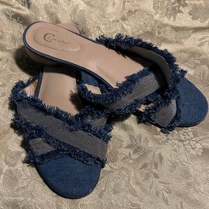 Stylish Navy Frayed Slide Sandals